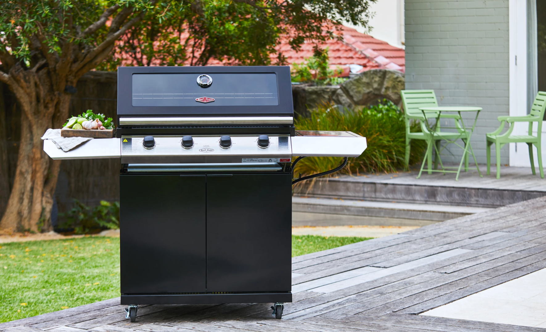 BeefEater 1200E Series - 3 Burner BBQ & Side Burner With Trolley