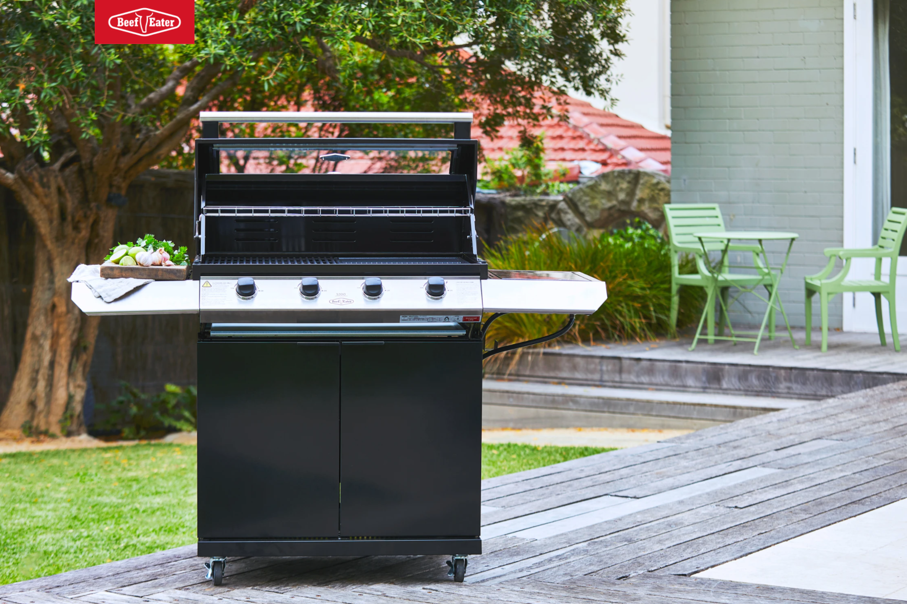 BeefEater 1200E Series - 3 Burner BBQ & Side Burner With Trolley