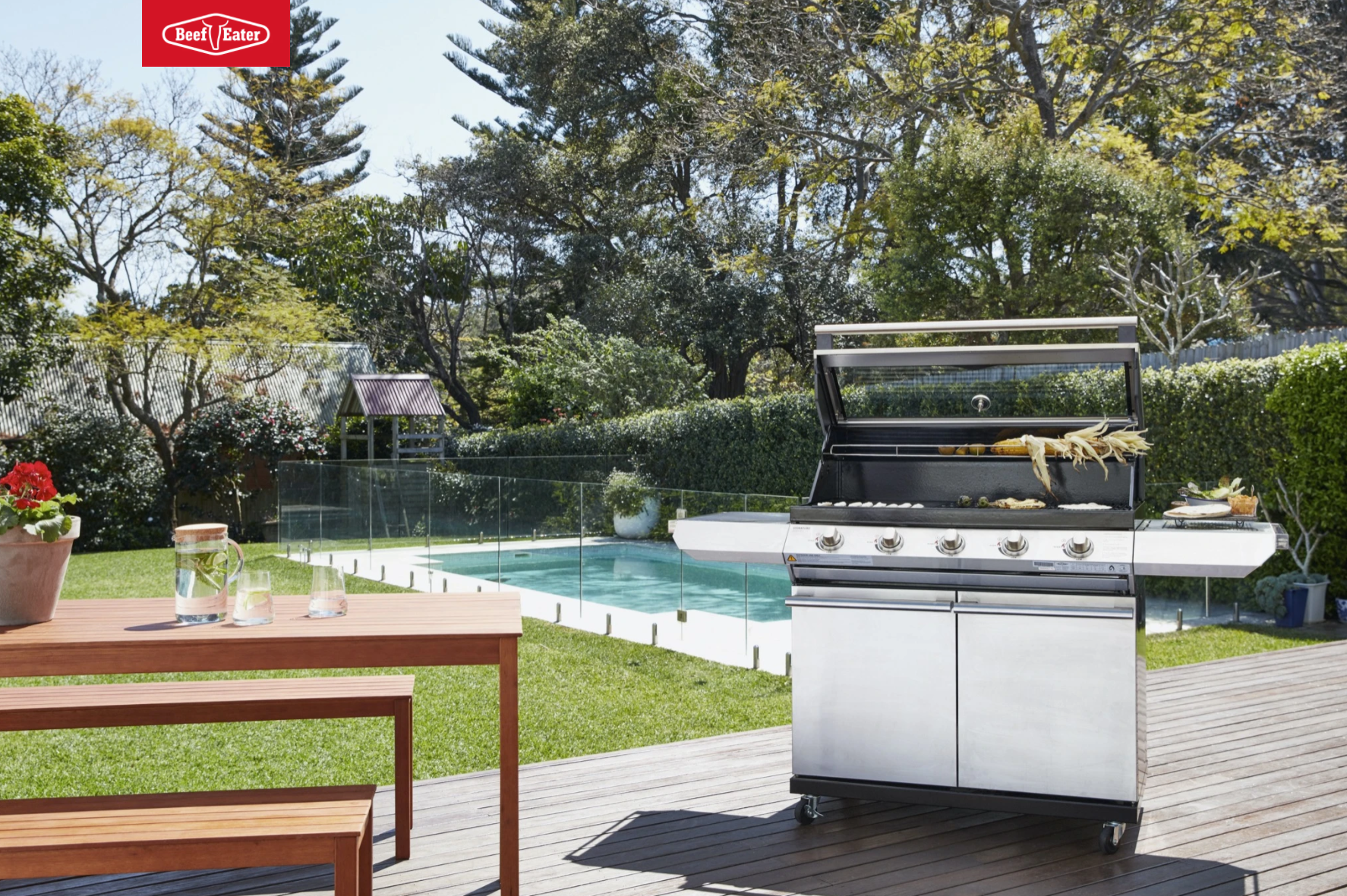 BeefEater 1200S Series - 5 Burner BBQ & Side Burner With Trolley