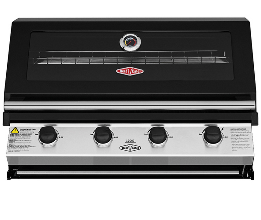 Beefeater 1200E Built-In 4 Burner Gas BBQ Black Porcelain Enamel Coated